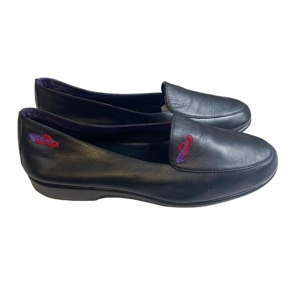 Keds Grasshopper Women's Red Hat Society Black Leather Loafers Embroidery Size 8 - Picture 1 of 8